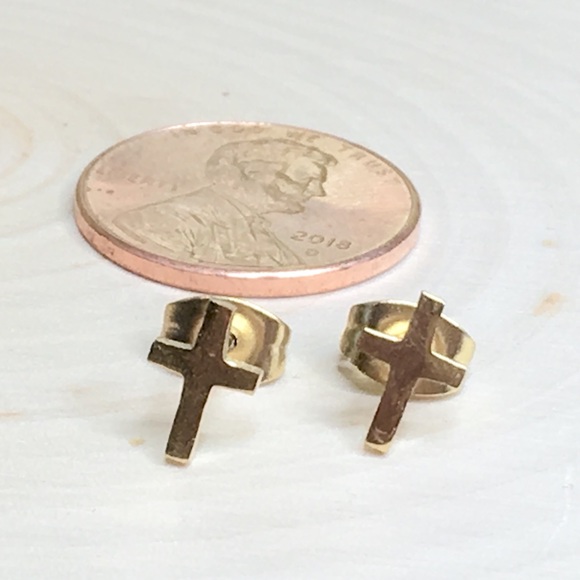 Minimalist Gold Cross Earrings - Picture 5 of 8